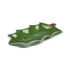 Karaca New Year Christmas Butcher's Broom Serving Platter, 22cm, Green