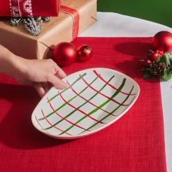 Karaca New Year Christmas Butcher's Broom Oval Serving Platter, 26cm, Multi