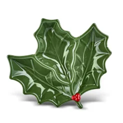 Karaca New Year Christmas Butcher's Broom Serving Plate, 20cm, Green