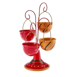 Karaca New Year Christmas Corrousel Ceramic Snack Bowl with Stand, 32cm, Multi