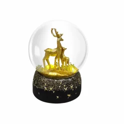 Karaca New Year Christmas Deer Led Light Snow Globe, 8cmx8cmx10.5cm, Black Gold