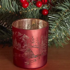 Karaca New Year Christmas Helena Glass Candle Holder, 7cmx7.8cm, Red