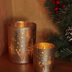 Karaca New Year Christmas Helena Glass Candle Holder, 7cmx7.8cm, Gold