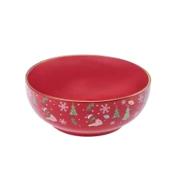 Karaca New Year Christmas New Generation Bone Golden Line Serving Bowl, 20cm, Red Multi