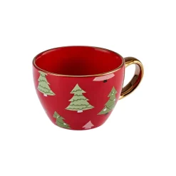 Karaca New Year Christmas New Generation Bone Golden Line Mug, 325ml, Red Multi