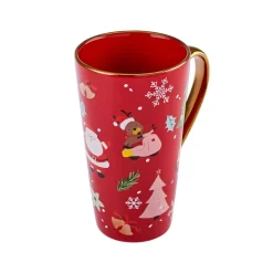 Karaca New Year Christmas New Generation Bone Golden Line Mug, 560ml, Red Multi