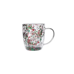 Karaca New Year Christmas Pia Double Trimmed Tree Mug, 350ml, Clear