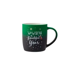 Karaca New Year Christmas Soft Touch Porcelain Mug, 340ml, Green Multi