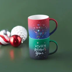 Karaca New Year Christmas Soft Touch Porcelain Mug, 340ml, Red Multi