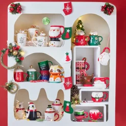 Karaca New Year Christmas Soft Touch Porcelain Mug, 340ml, Red Multi