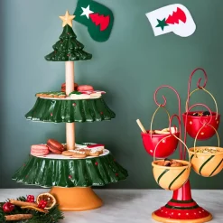 Karaca New Year Christmas Tree Ceramic 3-Tier Cake Stand, 44cm, Multi