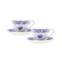 Karaca Old Town 4-Piece Porcelain Tea Cup Set for 2 People, 220ml, Blue