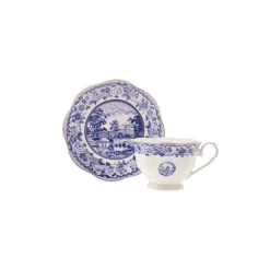 Karaca Old Town 4-Piece Porcelain Tea Cup Set for 2 People, 220ml, Blue