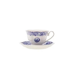 Karaca Old Town 4-Piece Porcelain Tea Cup Set for 2 People, 220ml, Blue