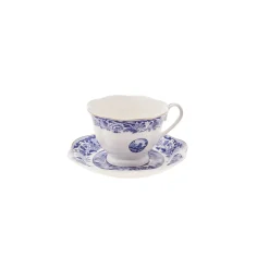 Karaca Old Town 4-Piece Porcelain Tea Cup Set for 2 People, 220ml, Blue