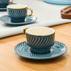 Karaca Olympian 12-Piece Porcelain Turkish Coffee Cup Set for 6 People, 90ml, Blue