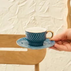 Karaca Olympian 12-Piece Porcelain Turkish Coffee Cup Set for 6 People, 90ml, Blue