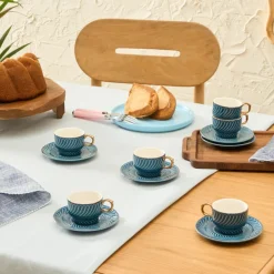 Karaca Olympian 12-Piece Porcelain Turkish Coffee Cup Set for 6 People, 90ml, Blue