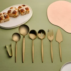Karaca Orion 7-Piece Stainless Steel Serving Set, Matte Gold