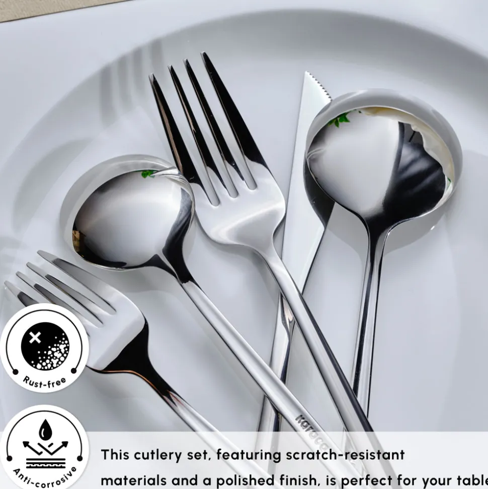 Karaca Orion 30-Piece Stainless Steel Cutlery Set for 6 People, Platinum
