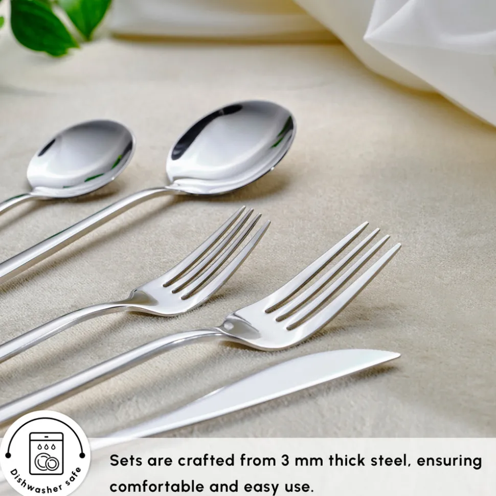 Karaca Orion 30-Piece Stainless Steel Cutlery Set for 6 People, Platinum