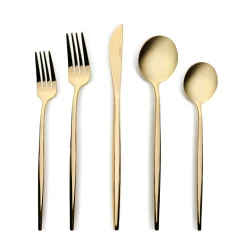 Karaca Orion 30-Piece Stainless Steel Cutlery Set for 6 People, Matte Gold