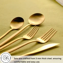 Karaca Orion 30-Piece Stainless Steel Cutlery Set for 6 People, Matte Gold