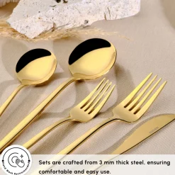 Karaca Orion 30-Piece Stainless Steel Cutlery Set for 6 People, Shiny Gold