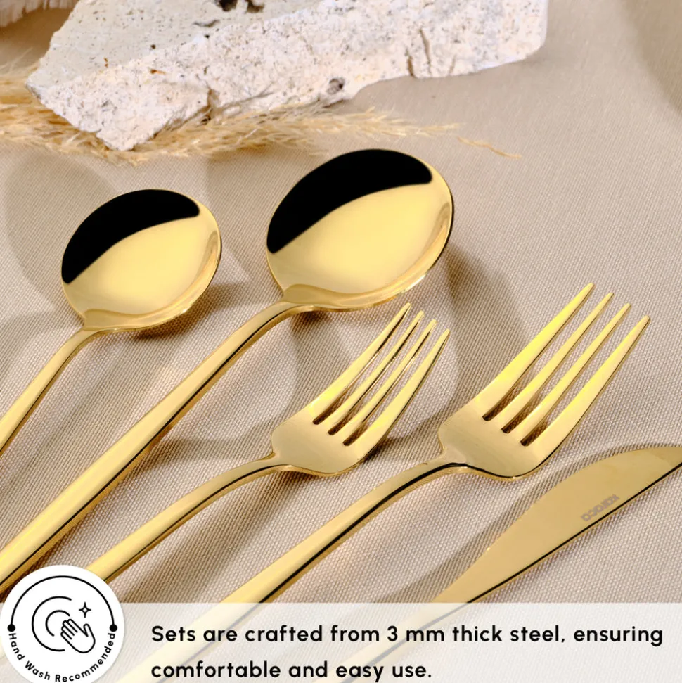 Karaca Orion 30-Piece Stainless Steel Cutlery Set for 6 People, Shiny Gold