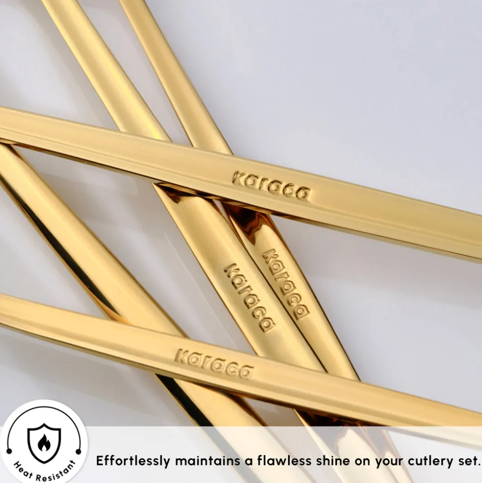 Karaca Orion 30-Piece Stainless Steel Cutlery Set for 6 People, Shiny Gold