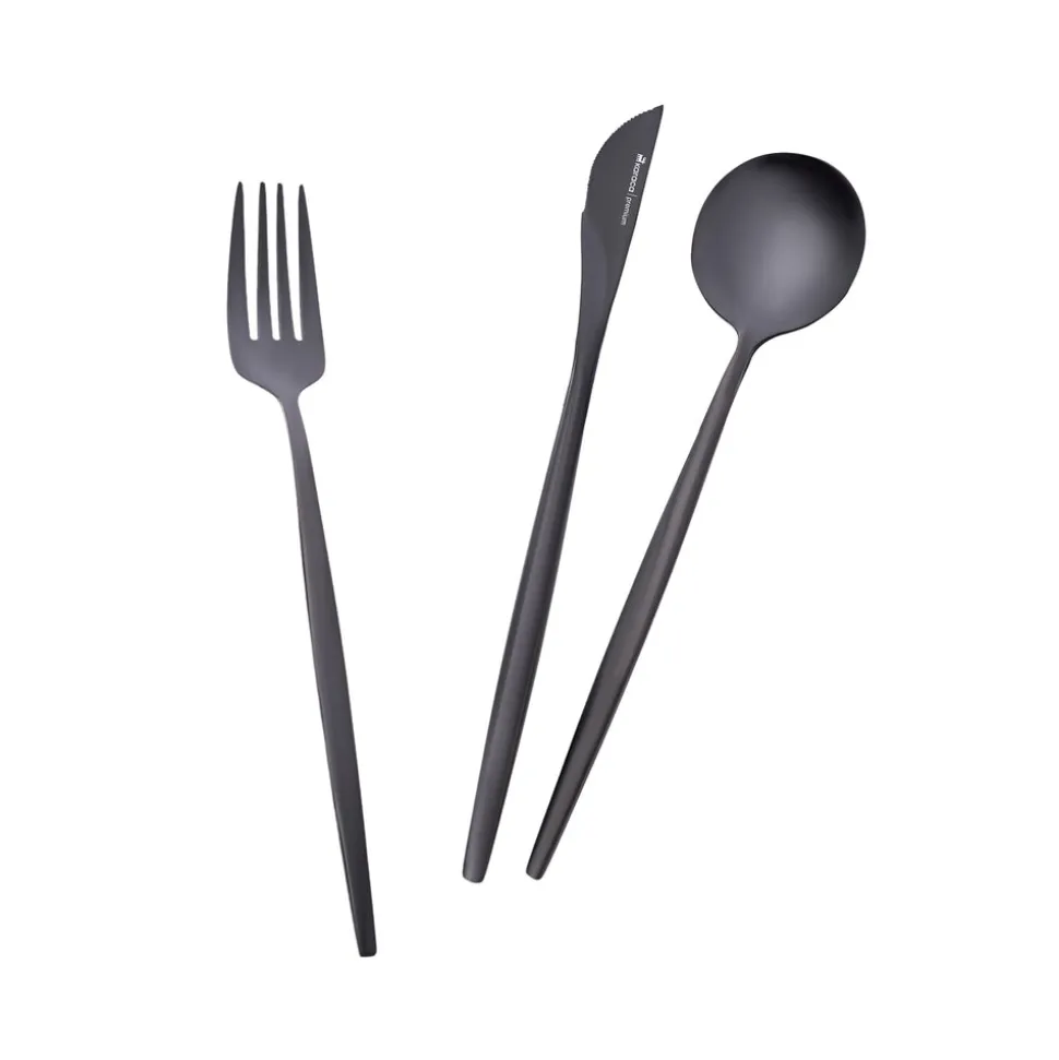 Karaca Orion 30-Piece Stainless Steel Cutlery Set for 6 People, Shiny Black