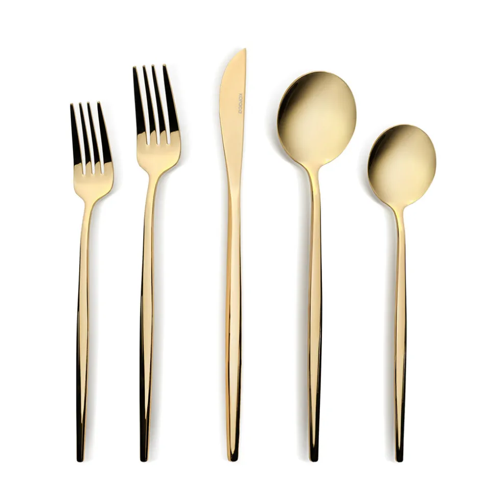 Karaca Orion 60-Piece Stainless Steel Cutlery Set for 12 People, Matte Gold