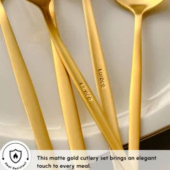 Karaca Orion 60-Piece Stainless Steel Cutlery Set for 12 People, Matte Gold
