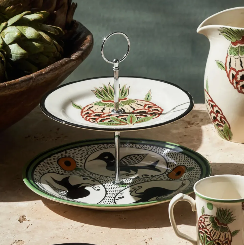 Karaca Paye Seljuk Collection Porcelain 2-Tier Cake Stand, 17cm, Green Multi