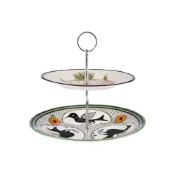 Karaca Paye Seljuk Collection Porcelain 2-Tier Cake Stand, 17cm, Green Multi