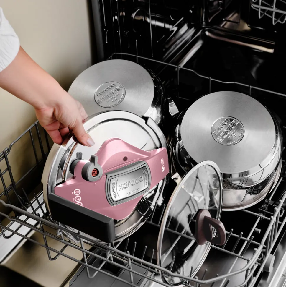 Karaca Perfect 2-Piece Stainless Steel Induction Pressure Cooker Set, 4L+6L, Pink Silver
