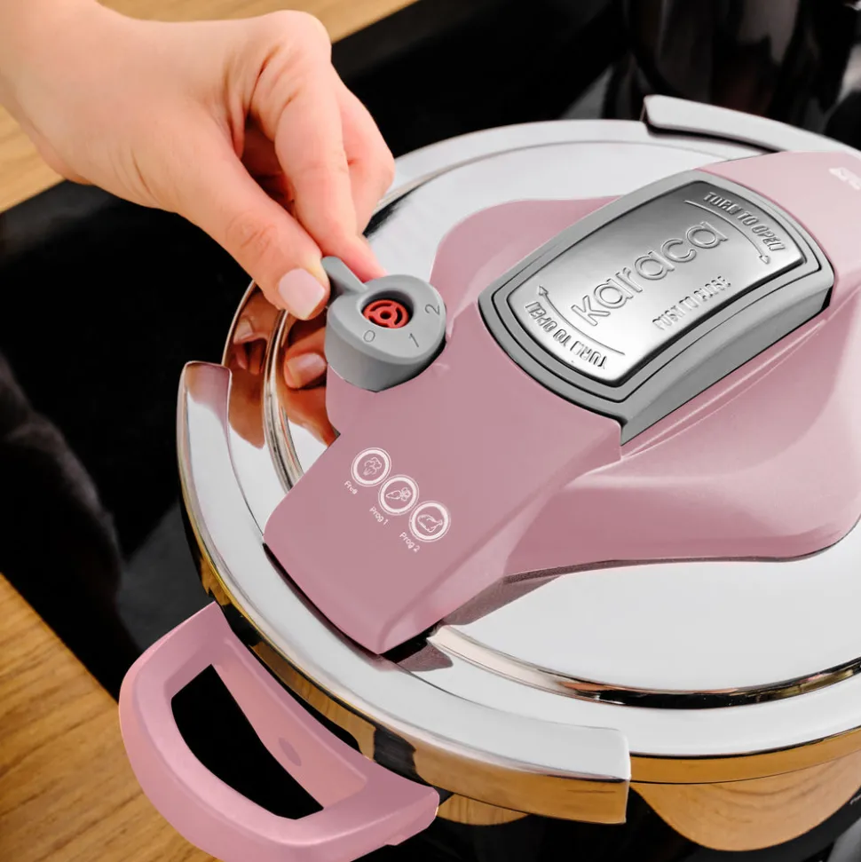 Karaca Perfect 2-Piece Stainless Steel Induction Pressure Cooker Set, 4L+6L, Pink Silver