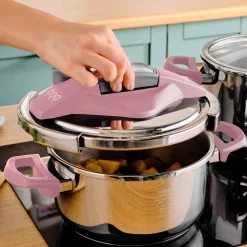 Karaca Perfect 2-Piece Stainless Steel Induction Pressure Cooker Set, 4L+6L, Pink Silver