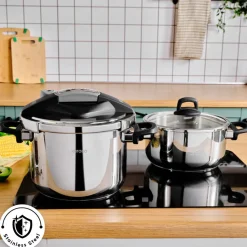 Karaca Perfect 2-Piece Stainless Steel Induction Pressure Cooker Set, 4L+6L, Black Silver