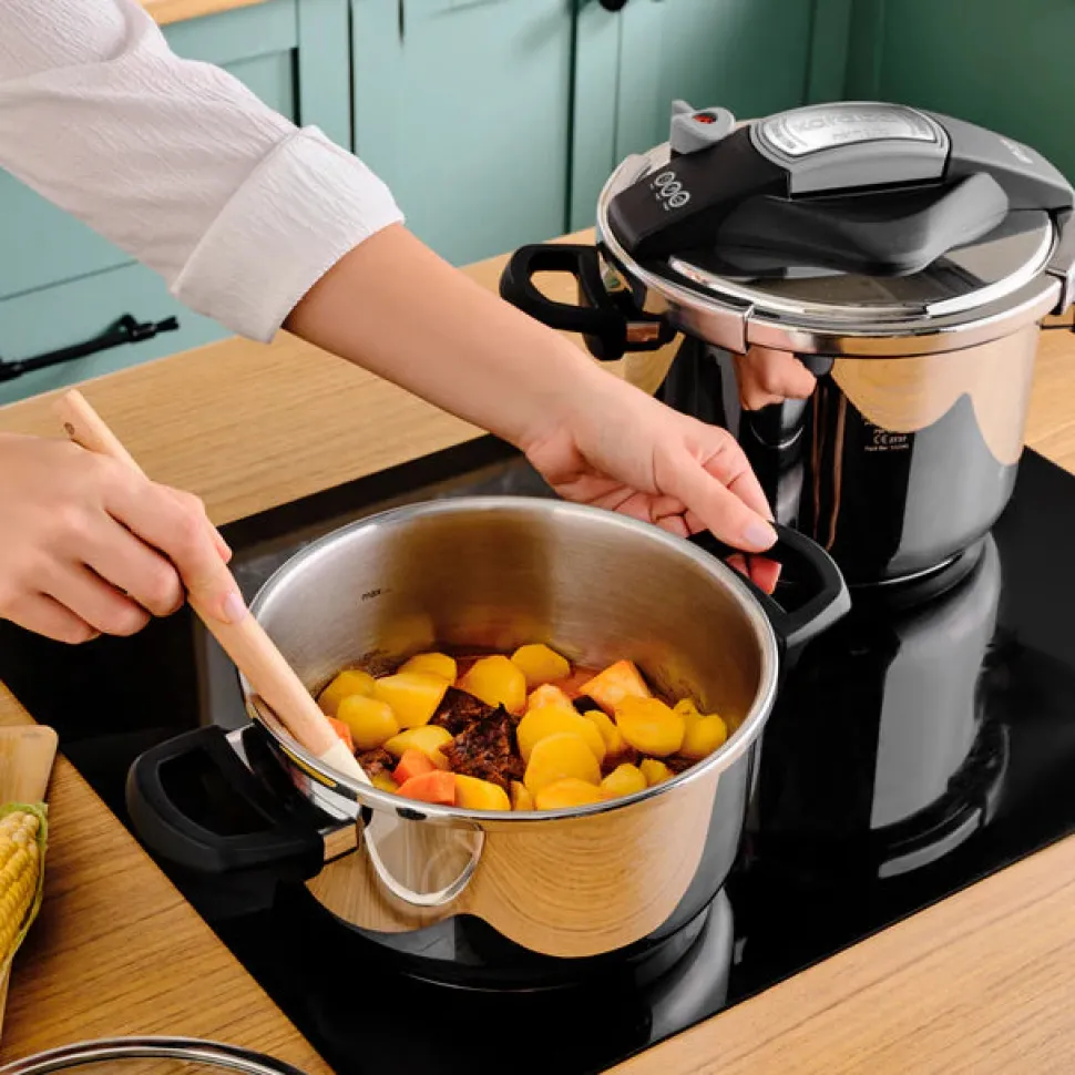 Karaca Perfect 2-Piece Stainless Steel Induction Pressure Cooker Set, 4L+6L, Black Silver