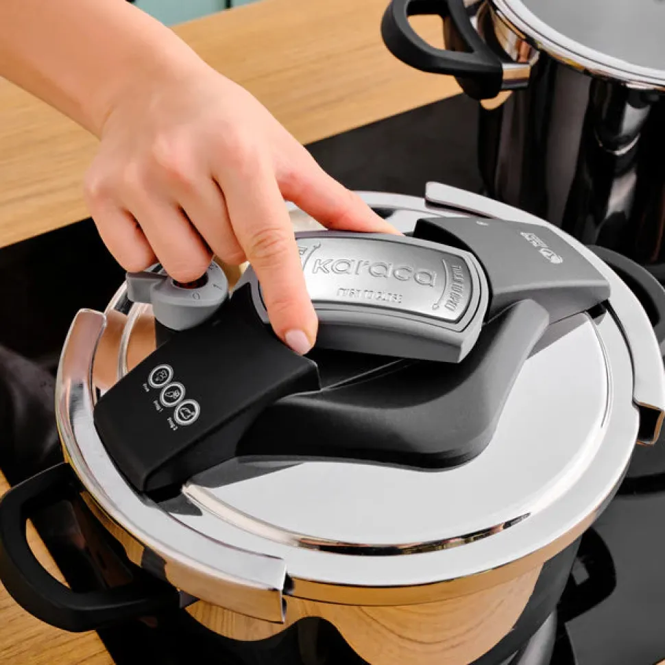 Karaca Perfect 2-Piece Stainless Steel Induction Pressure Cooker Set, 4L+6L, Black Silver