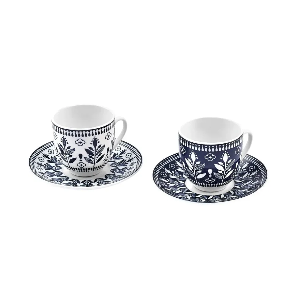 Karaca Peyker 12-Piece Bone China Espresso Turkish Coffee Cup for 6 People, 85ml, Blue