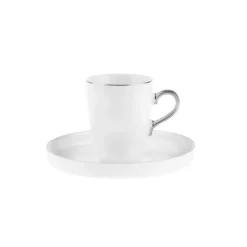Karaca Pippo 12 Piece Porcelain Espresso Turkish Coffee Cup Set for 6 People, 75ml, White Silver