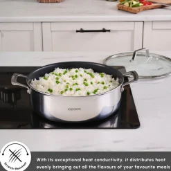 Karaca Plasma Steel 3Ply Non-Stick Induction Casserole, 24cm, Silver