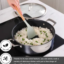 Karaca Plasma Steel 3Ply Non-Stick Induction Shallow Casserole, 30cm, Silver
