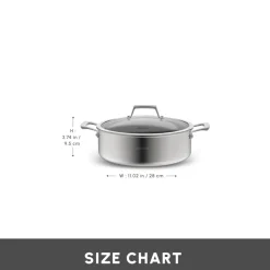 Karaca Plasma Steel 3Ply Non-Stick Induction Shallow Casserole, 28cm, Silver