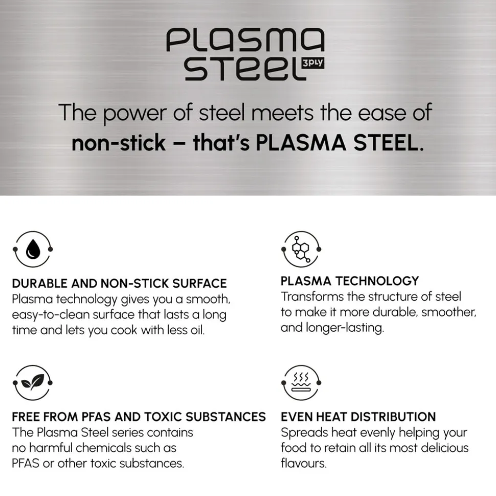 Karaca Plasma Steel 3Ply 7-Piece Non-Stick Induction Cookware Set, Silver