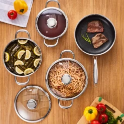 Karaca 3Ply Stainless Steel Guardian 7-Piece Non-Stick Induction Cookware Set, Silver