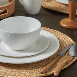 Karaca Punto Embossed 16-Piece Bone China Dinner Set for 4 People, White