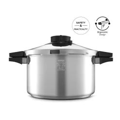 Karaca Quick and Safe 2-Piece Stainless Steel Induction Pressure Cooker Set, 4L+6L, Black Silver